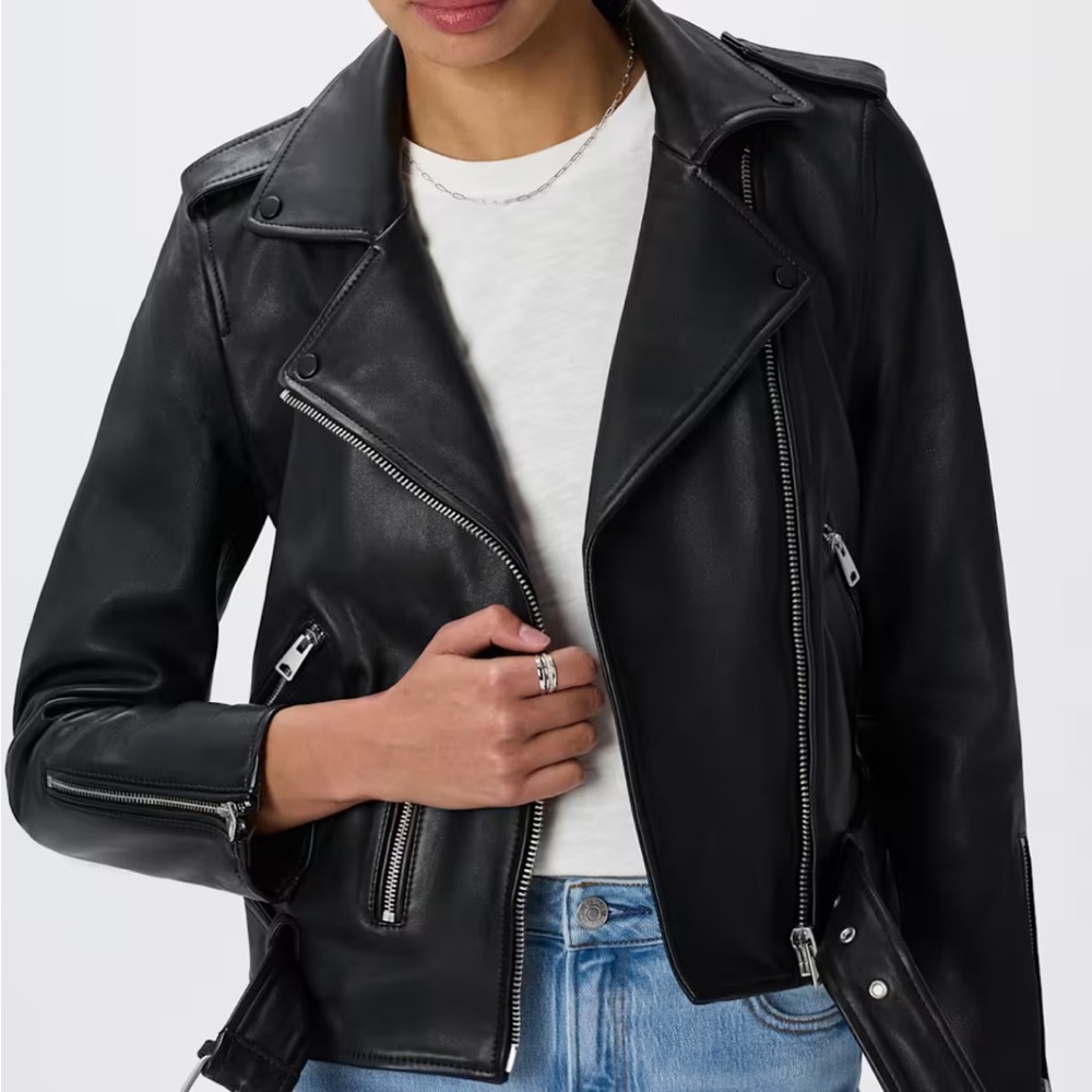 Mango Black faux Leather biker  Jacket with Silver Accents